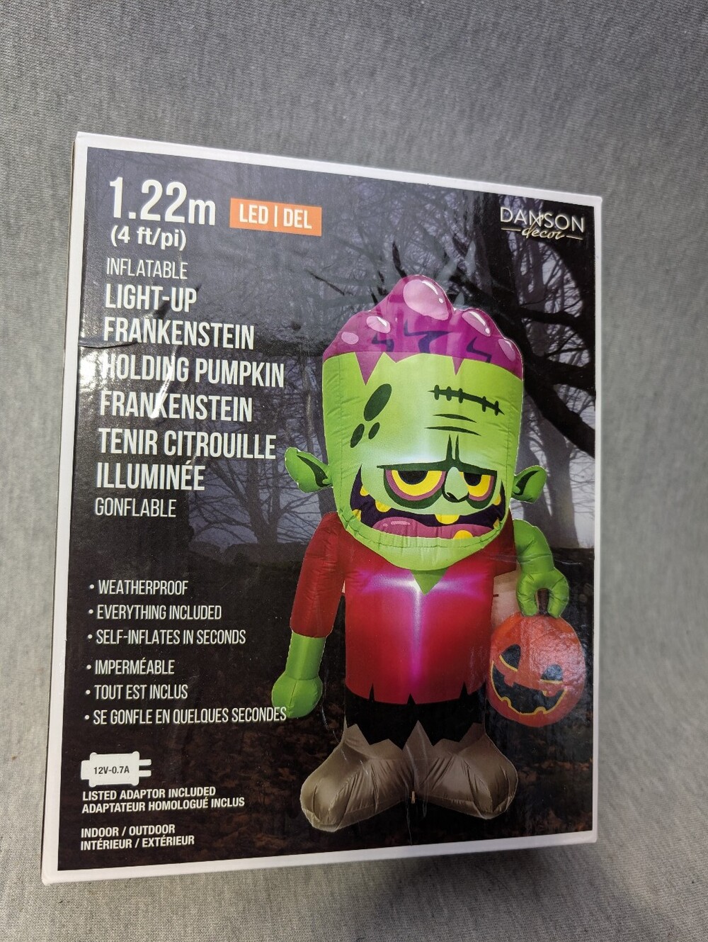 Halloween Light Up Frankenstein Holding Pumpkin Inflatable 4 Ft LED New
